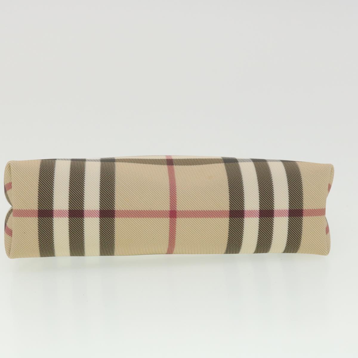 BURBERRY Nova Check Pouch PVC Leather Beige Auth 38673