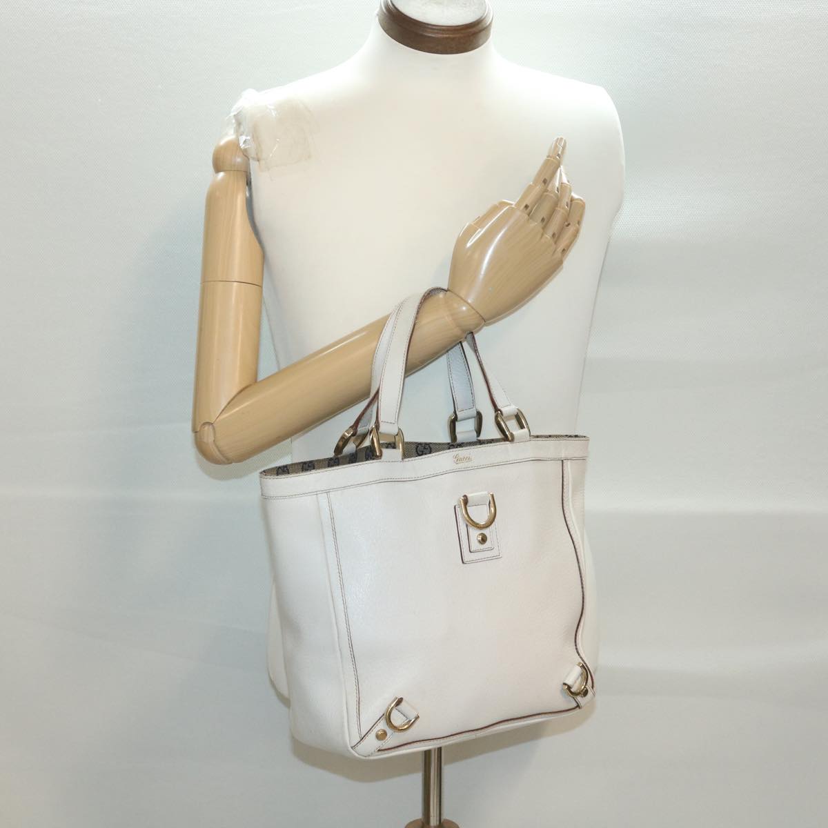 GUCCI Shoulder Bag Leather White 130739 Auth 38678