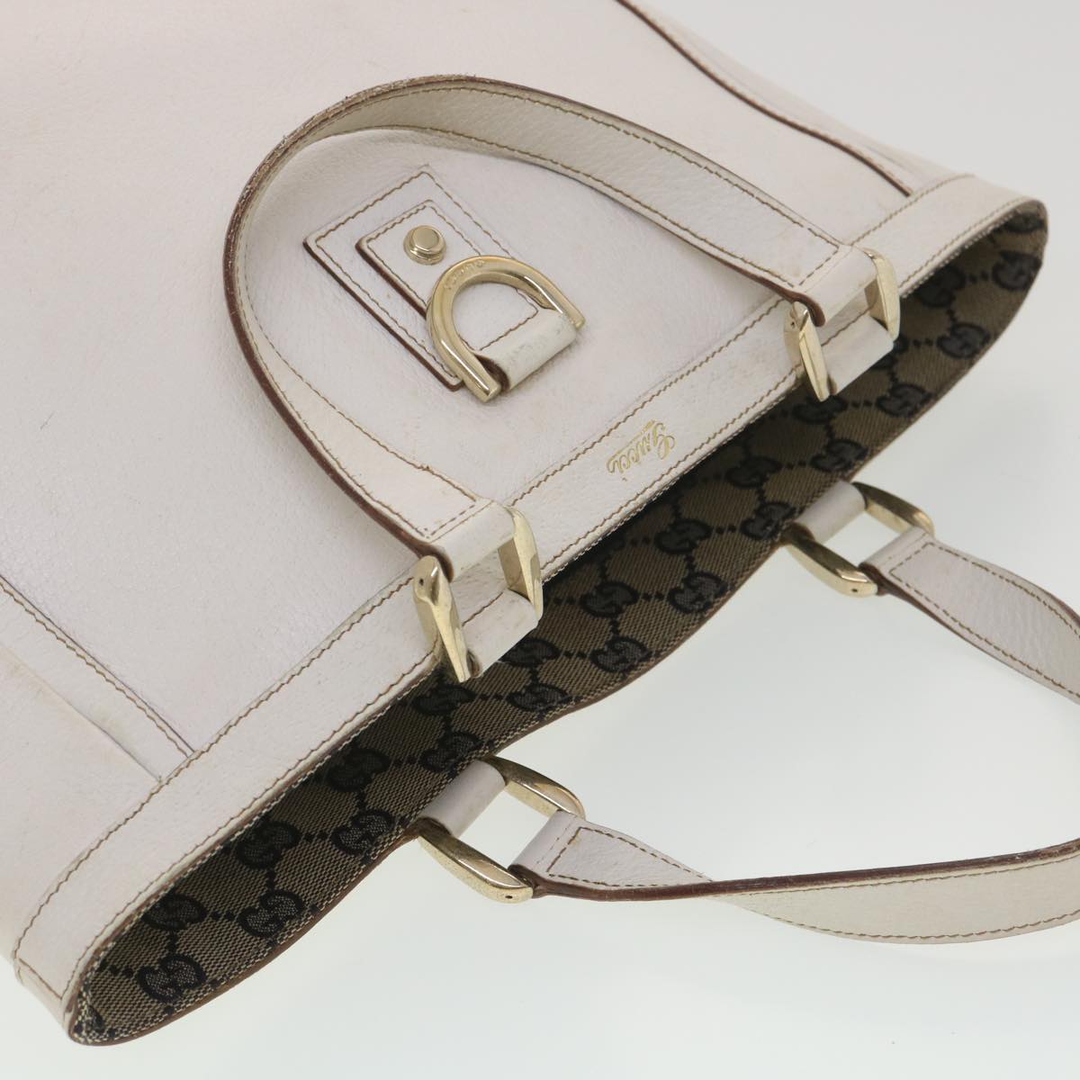 GUCCI Shoulder Bag Leather White 130739 Auth 38678