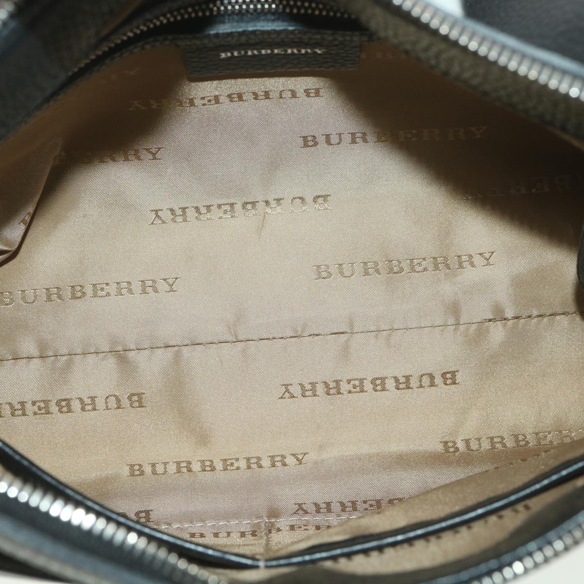 BURBERRY Shoulder Bag Nylon Beige Black Auth 38697