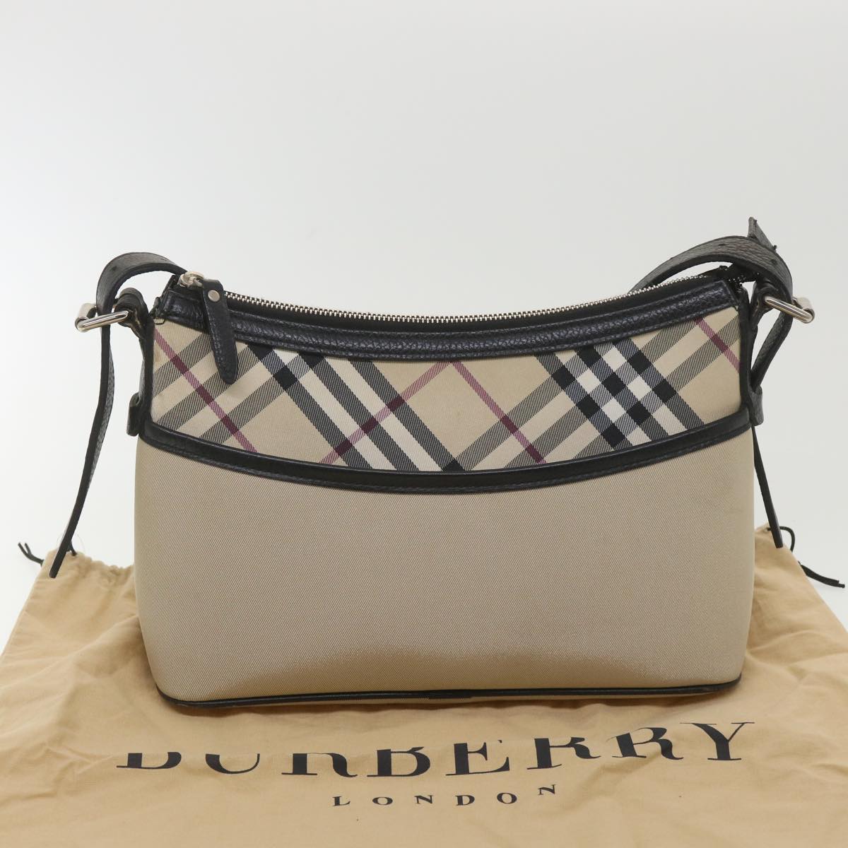 BURBERRY Shoulder Bag Nylon Beige Black Auth 38697