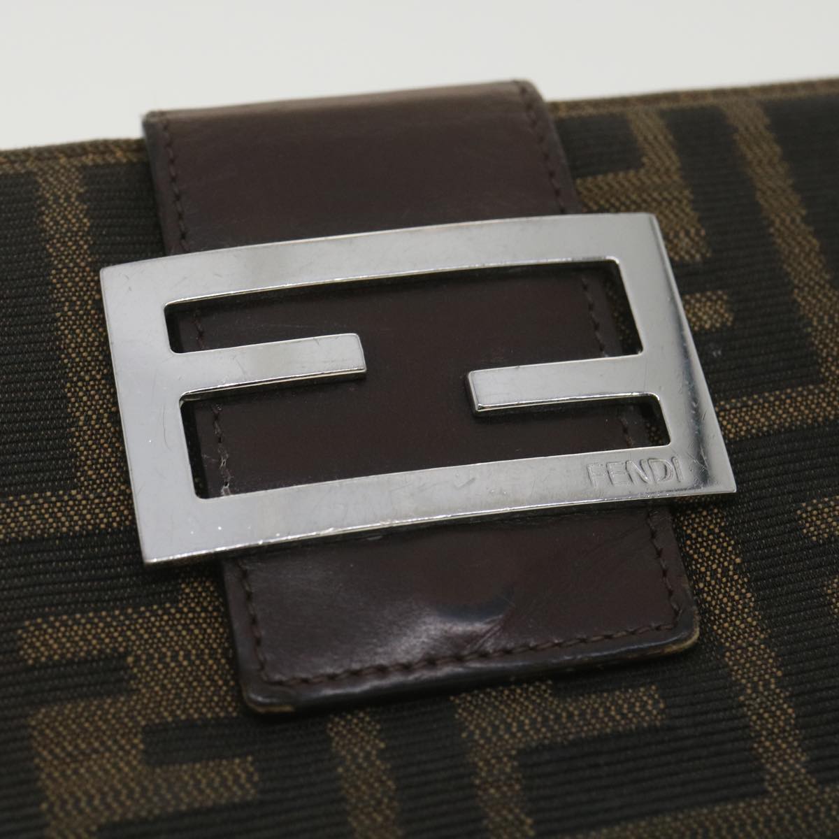 FENDI Zucca Canvas Long Wallet Black Brown 2400-31133 018 Auth 38704