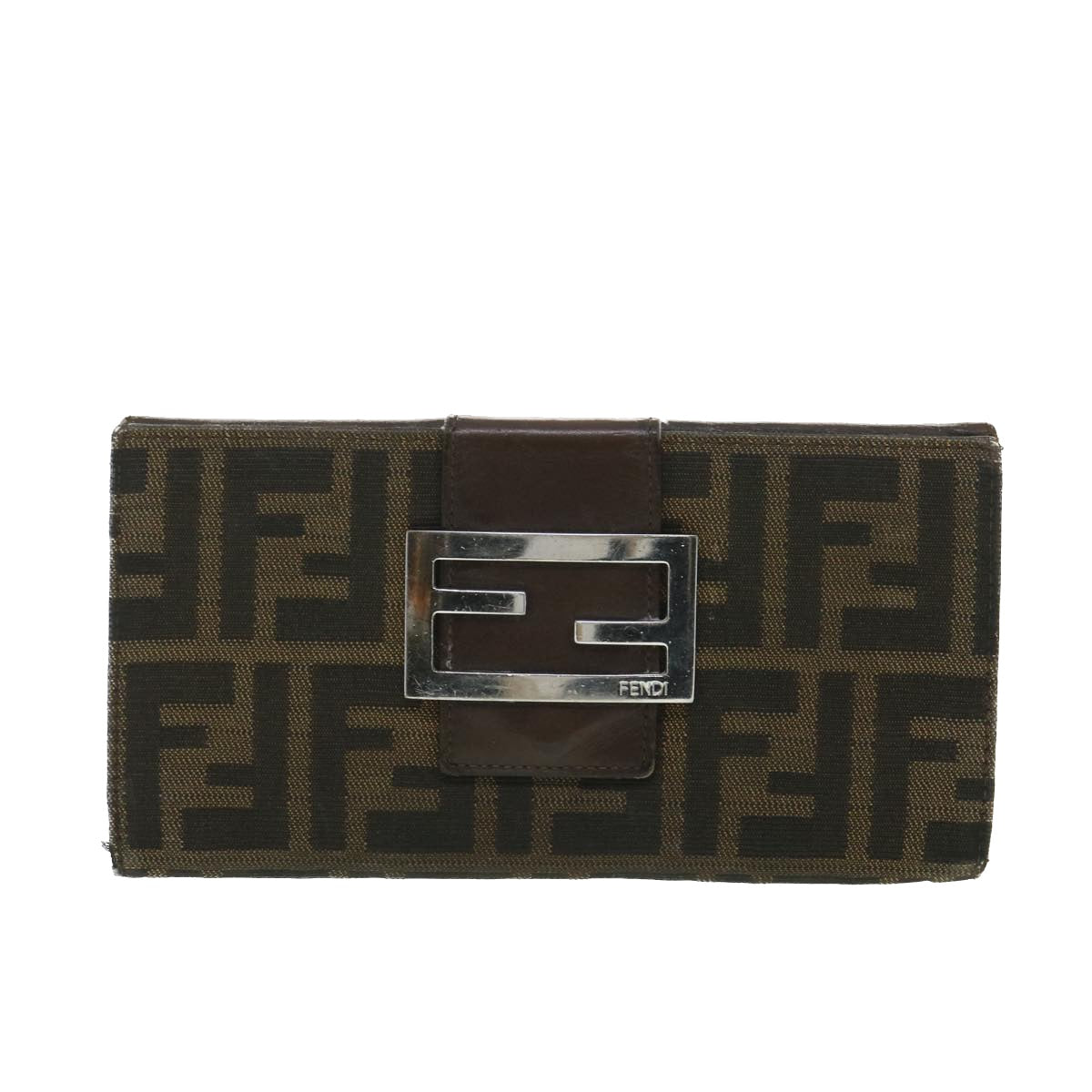 FENDI Zucca Canvas Long Wallet Black Brown 2400-31133 018 Auth 38704