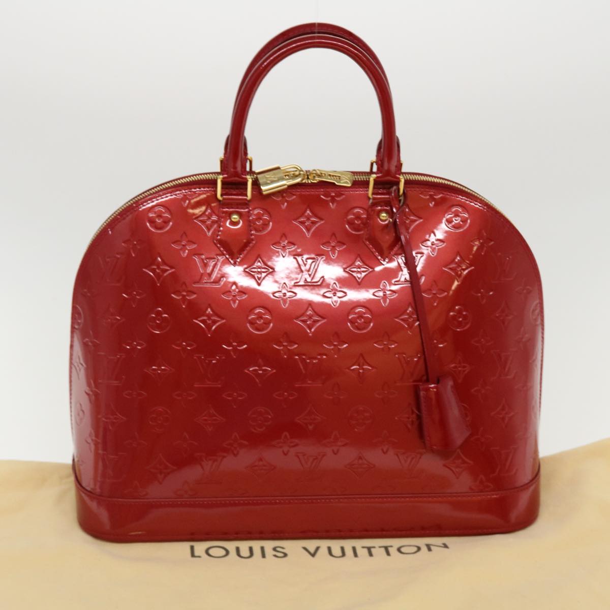 LOUIS VUITTON Monogram Vernis Alma GM Hand Bag Pomme D'amour M93596 Auth 38749