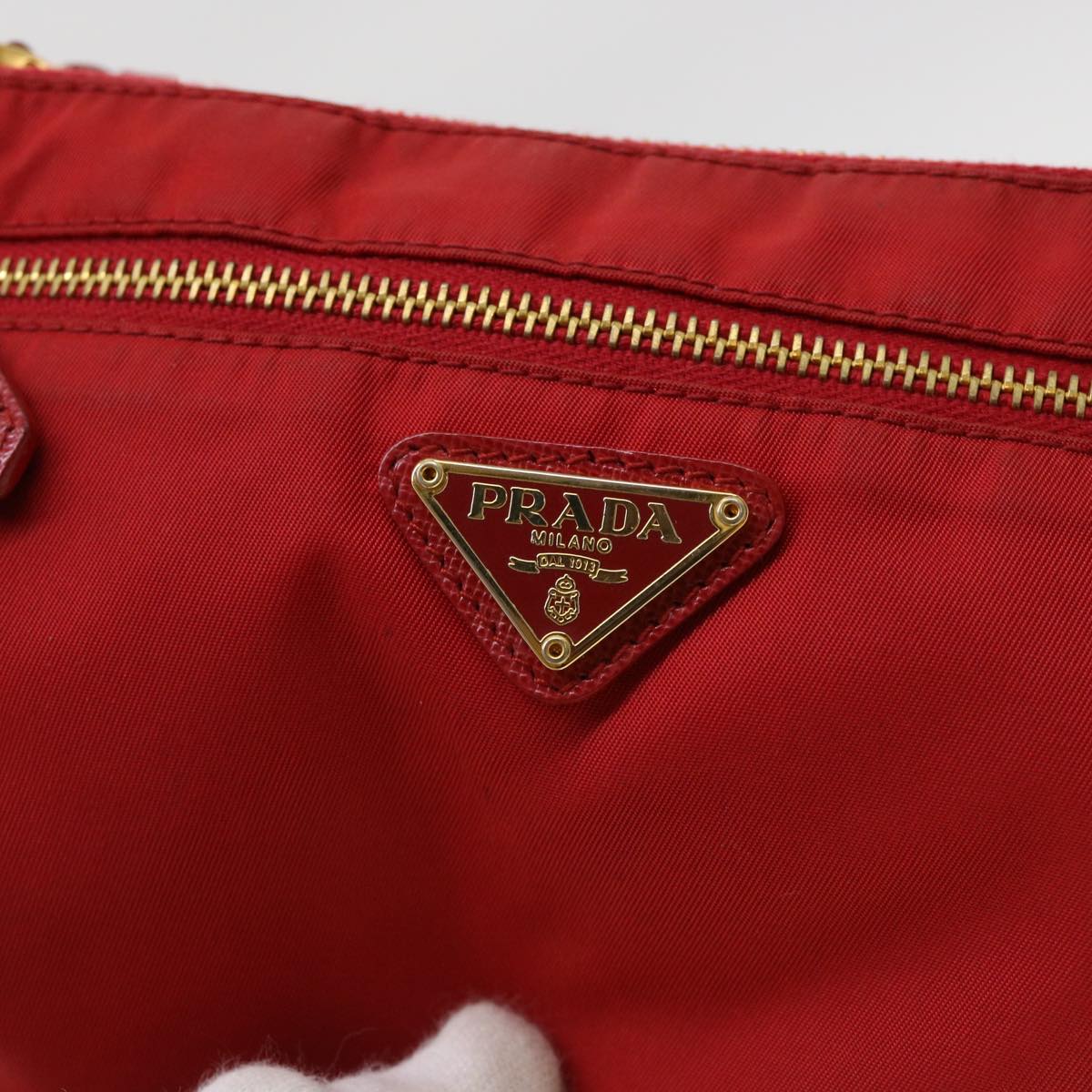 PRADA Pouch Nylon Red Auth 38773