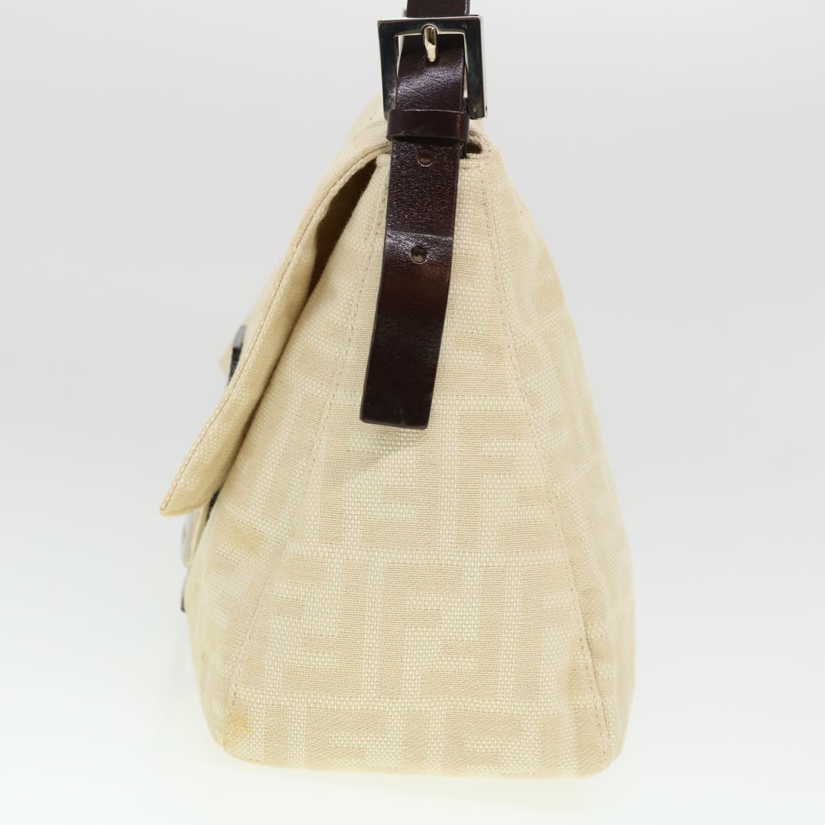 FENDI Zucca Canvas Mamma Baguette Shoulder Bag Cream 2119 26325 009 Auth 38788