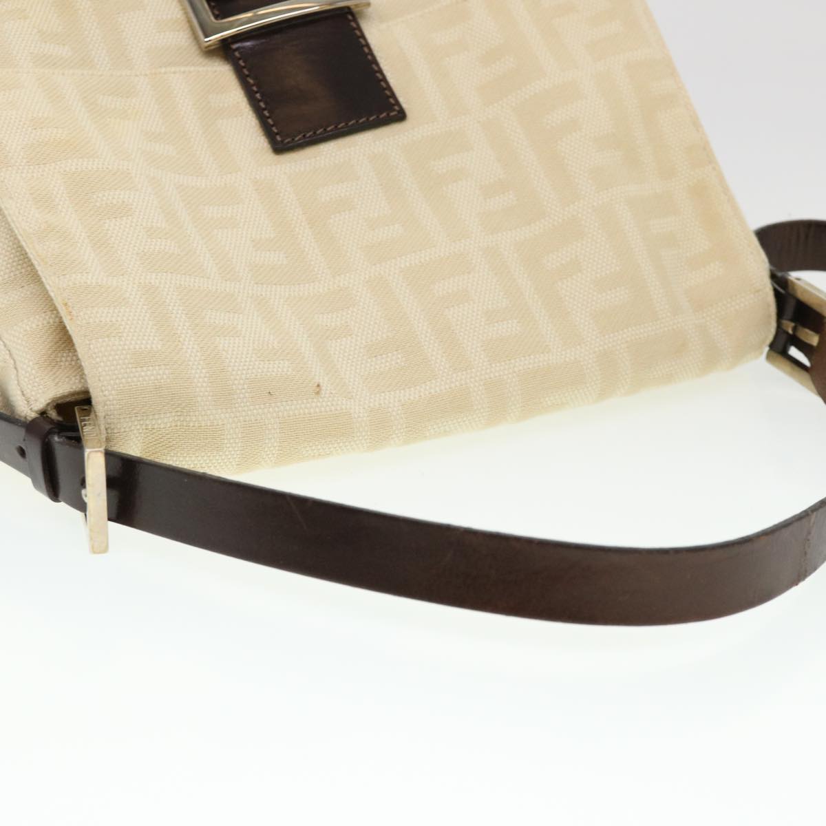 FENDI Zucca Canvas Mamma Baguette Shoulder Bag Cream 2119 26325 009 Auth 38788