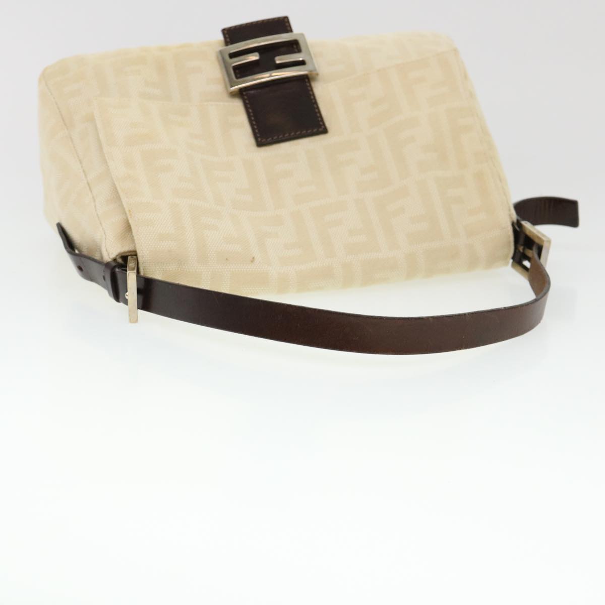 FENDI Zucca Canvas Mamma Baguette Shoulder Bag Cream 2119 26325 009 Auth 38788