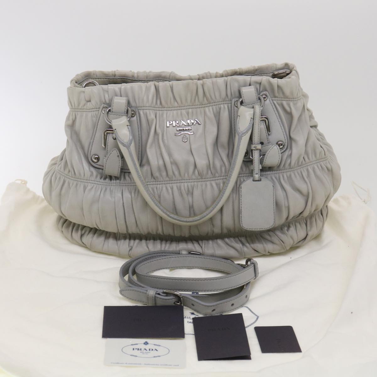 PRADA Shoulder Bag Leather 2way Gray Auth 38791