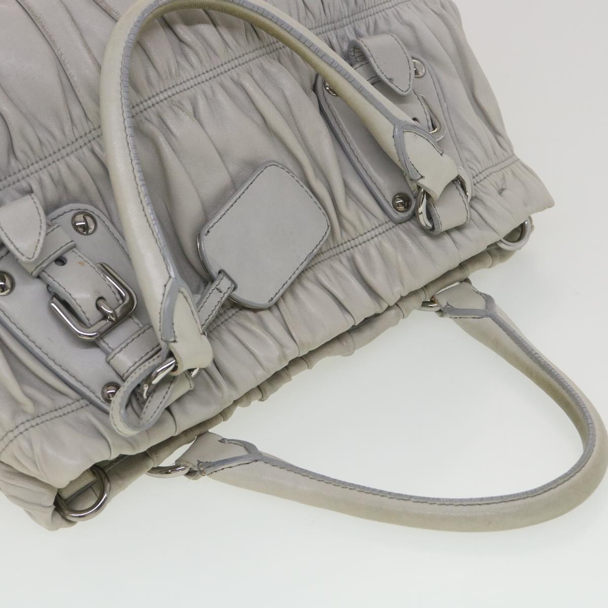 PRADA Shoulder Bag Leather 2way Gray Auth 38791