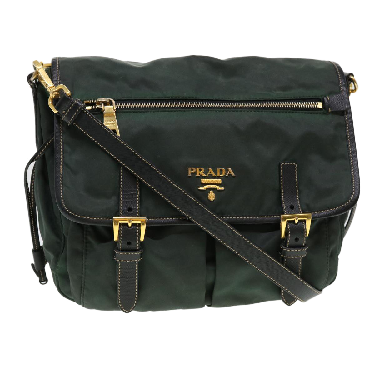 PRADA Shoulder Bag Nylon Khaki Auth 38796