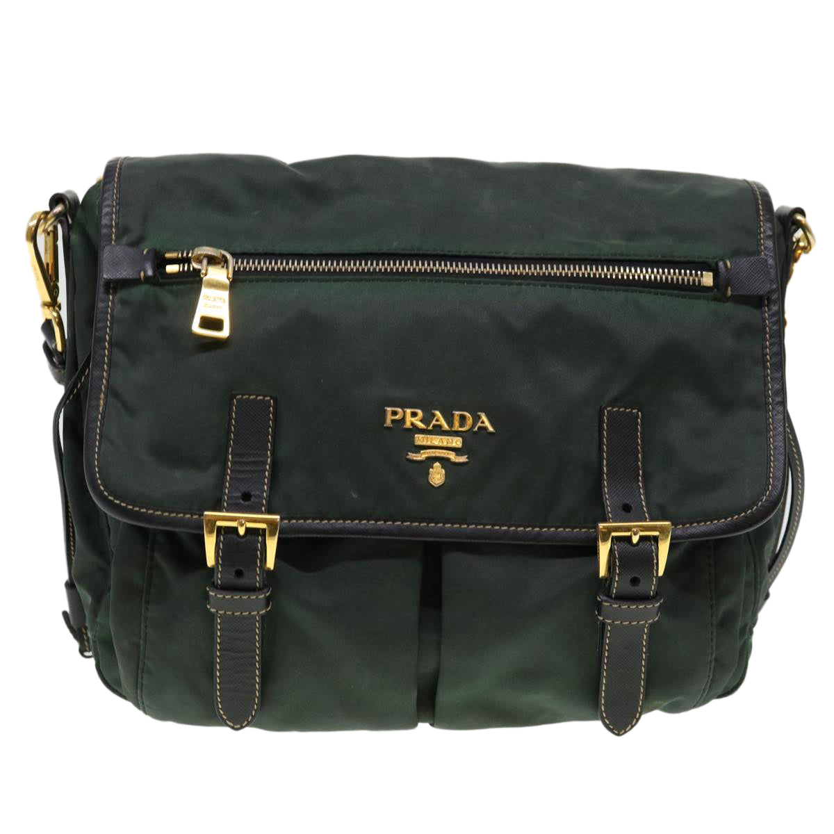 PRADA Shoulder Bag Nylon Khaki Auth 38796