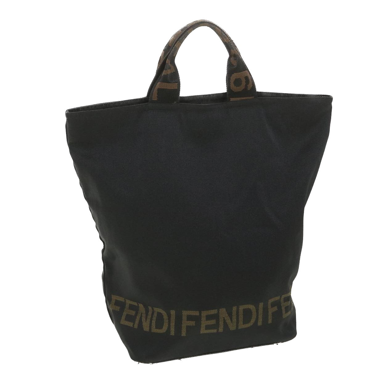 FENDI Hand Bag Canvas Black 2291 26488 088 Auth 38797