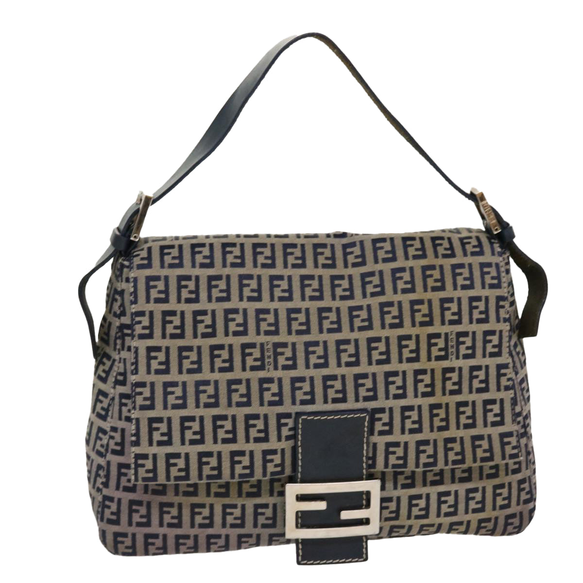 FENDI Zucchino Canvas Mamma Baguette Shoulder Bag Nylon Navy 26325 Auth 38903