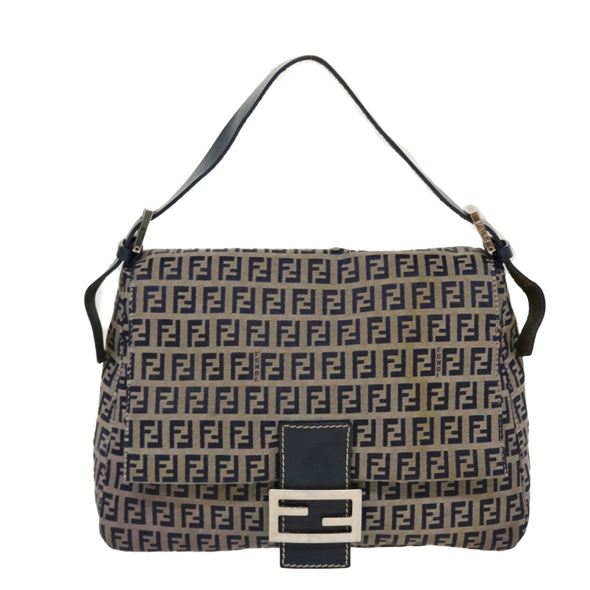 FENDI Zucchino Canvas Mamma Baguette Shoulder Bag Nylon Navy 26325 Auth 38903