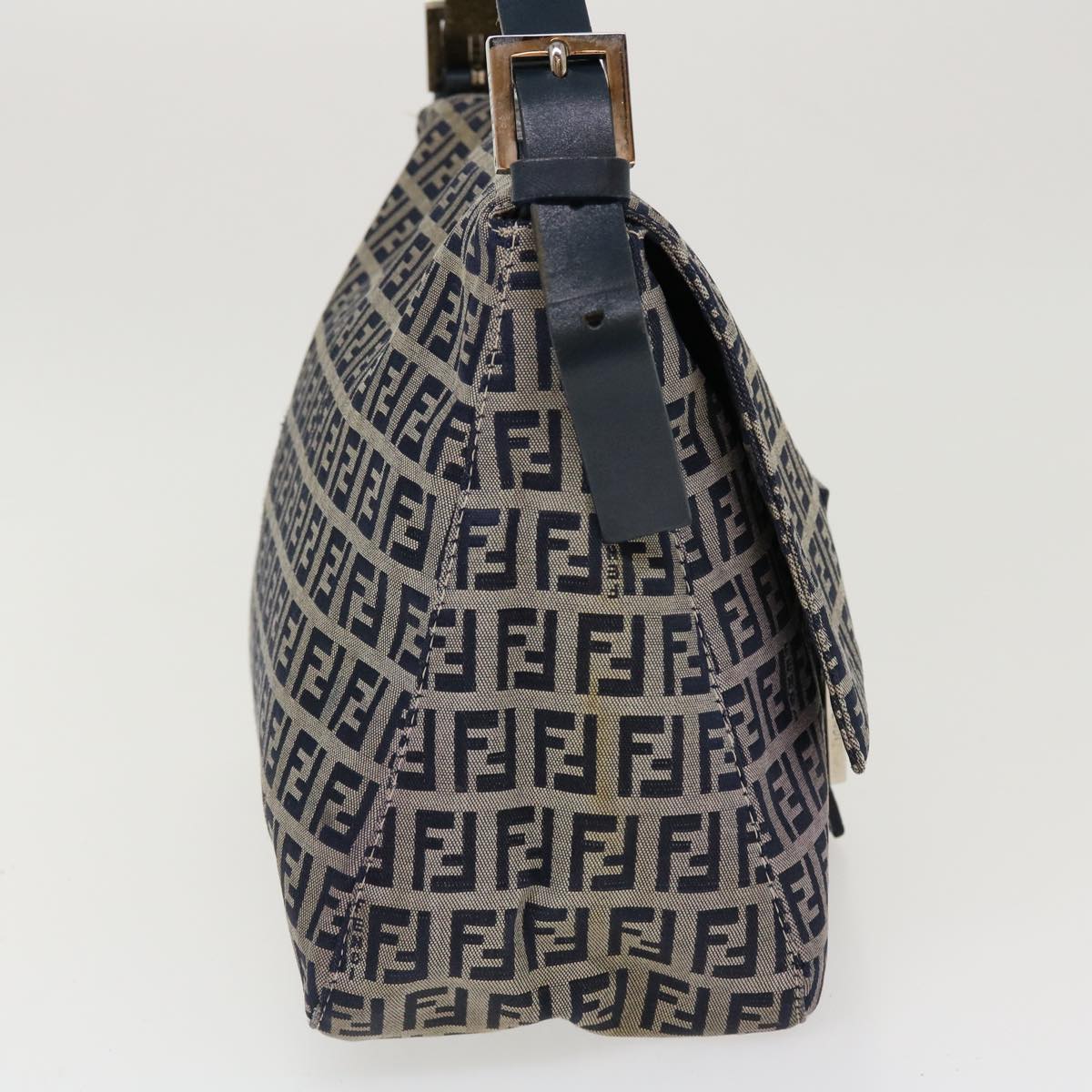 FENDI Zucchino Canvas Mamma Baguette Shoulder Bag Nylon Navy 26325 Auth 38903