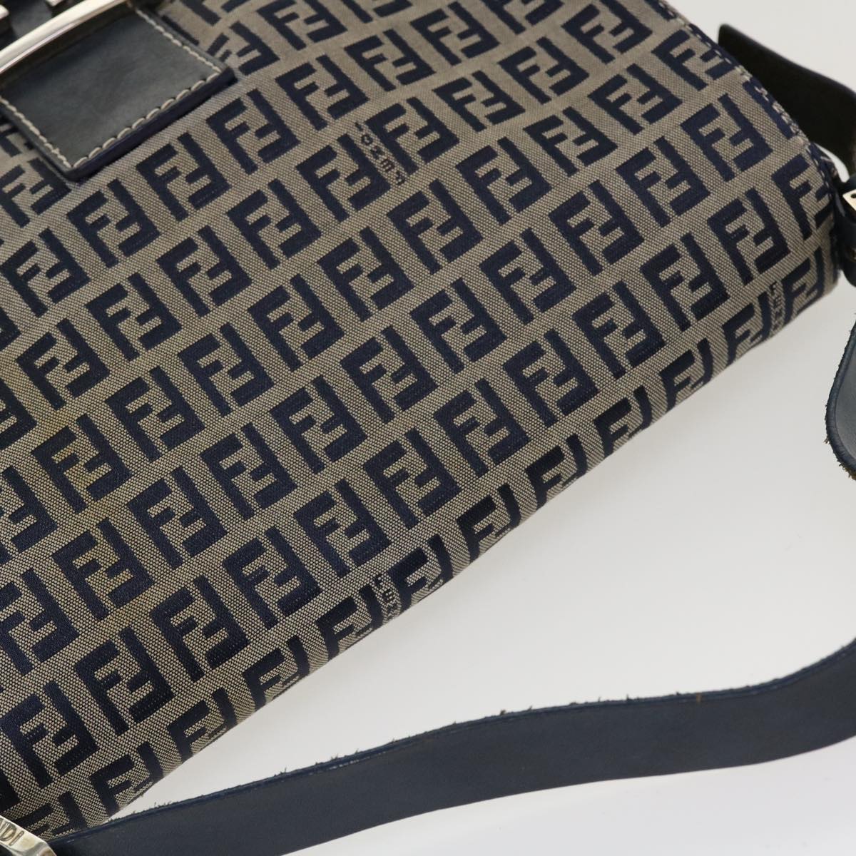 FENDI Zucchino Canvas Mamma Baguette Shoulder Bag Nylon Navy 26325 Auth 38903