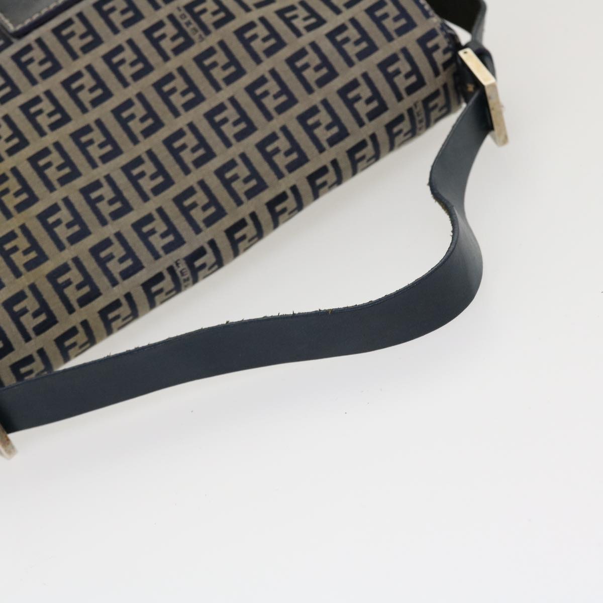 FENDI Zucchino Canvas Mamma Baguette Shoulder Bag Nylon Navy 26325 Auth 38903