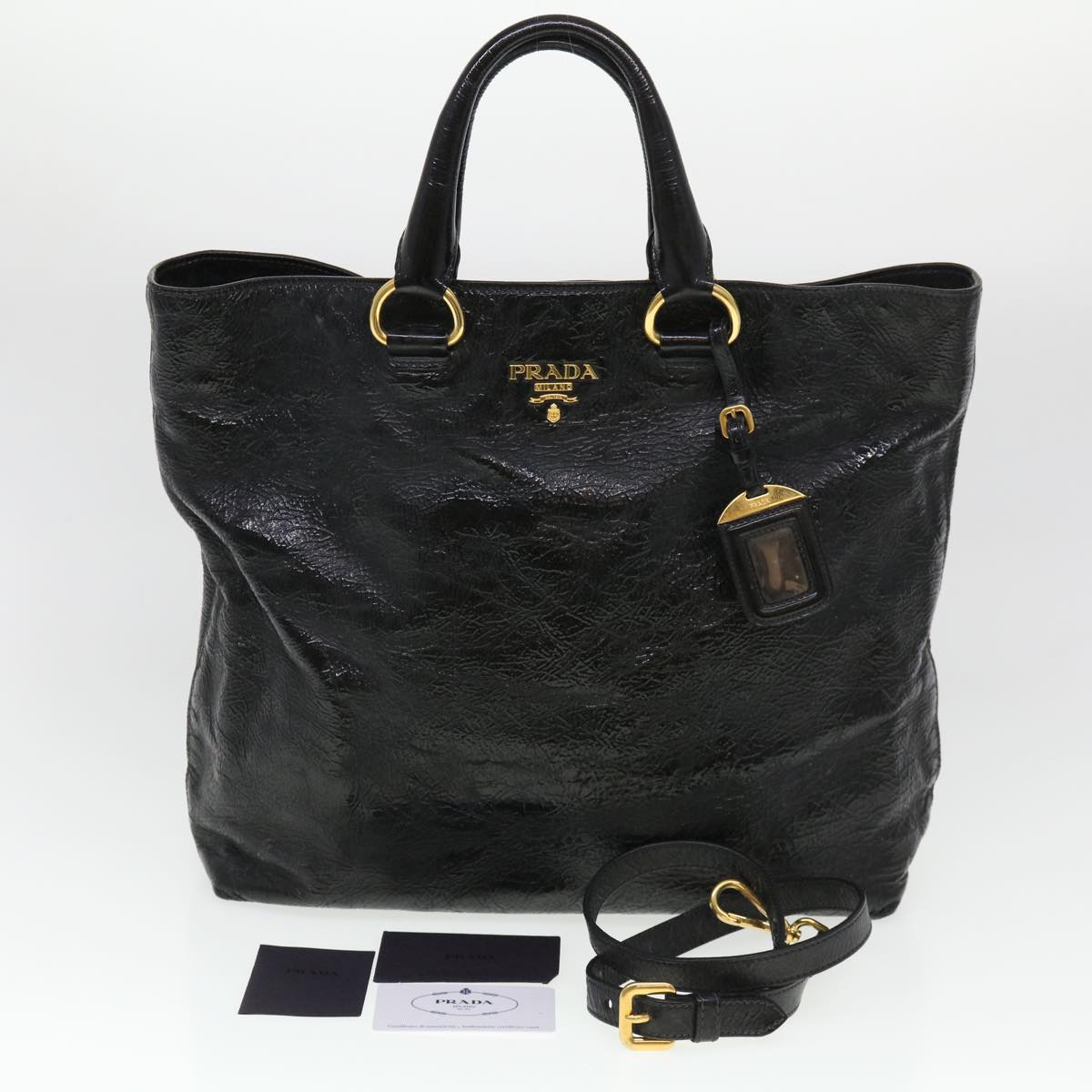 PRADA Hand Bag Leather 2way Black Auth 38907