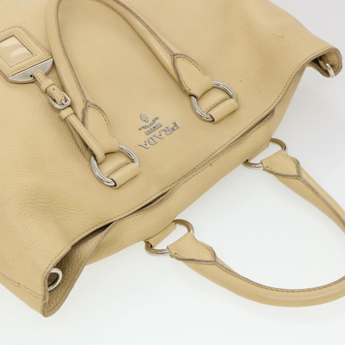 PRADA Hand Bag Leather 2way Beige Auth 38909