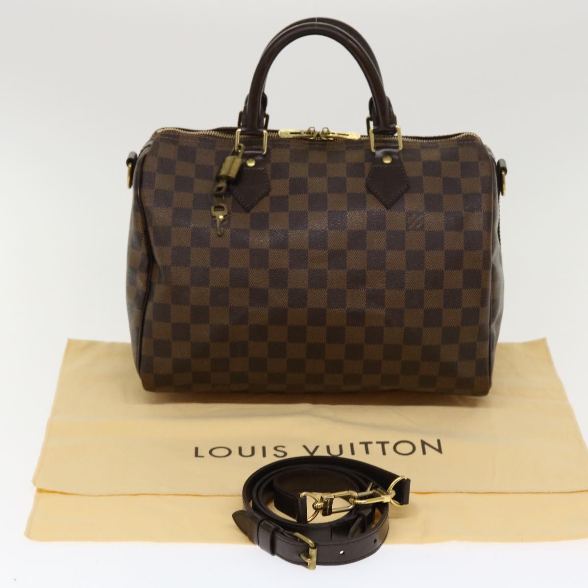 LOUIS VUITTON Damier Ebene Speedy Bandouliere 30 Hand Bag N41367 LV Auth 38914