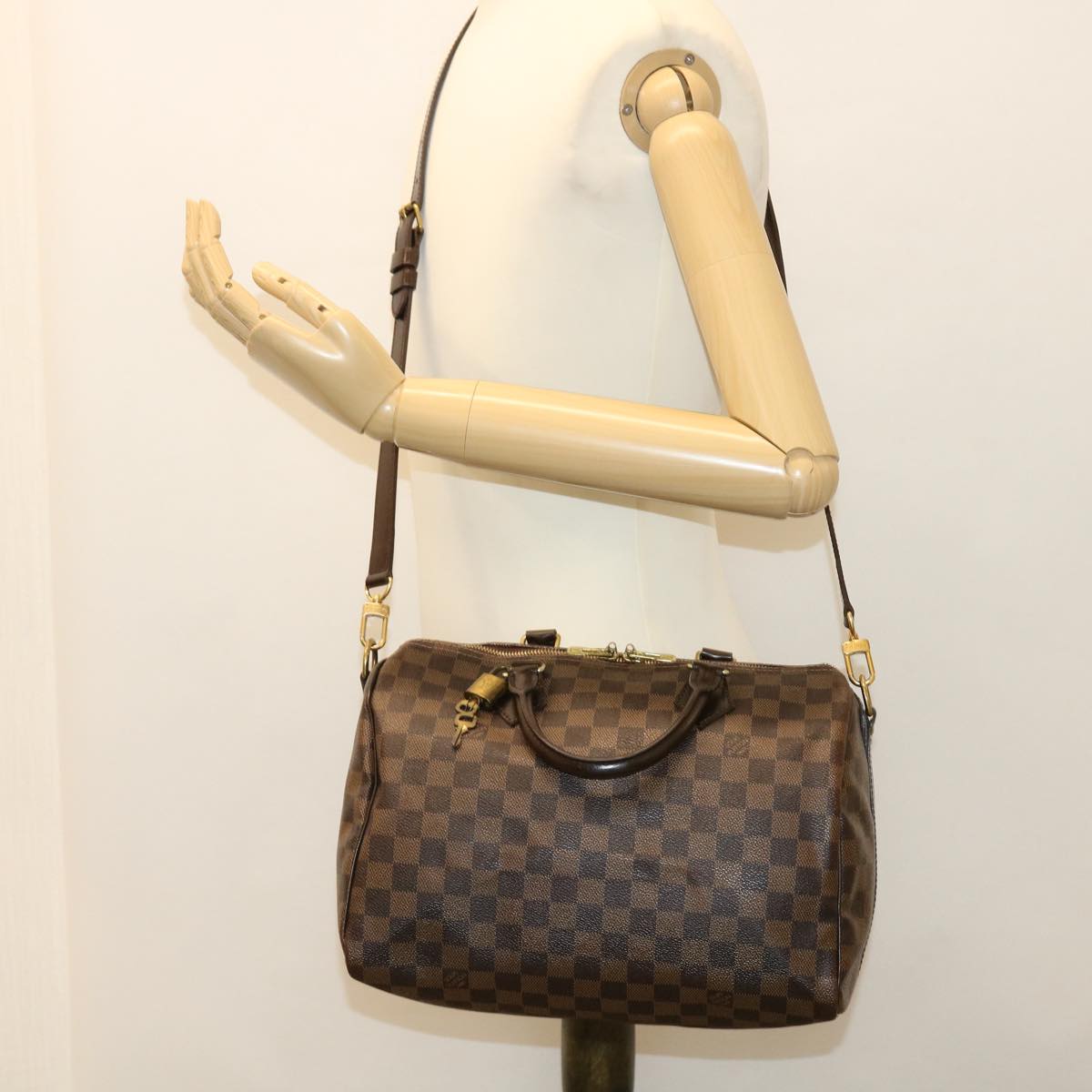 LOUIS VUITTON Damier Ebene Speedy Bandouliere 30 Hand Bag N41367 LV Auth 38914