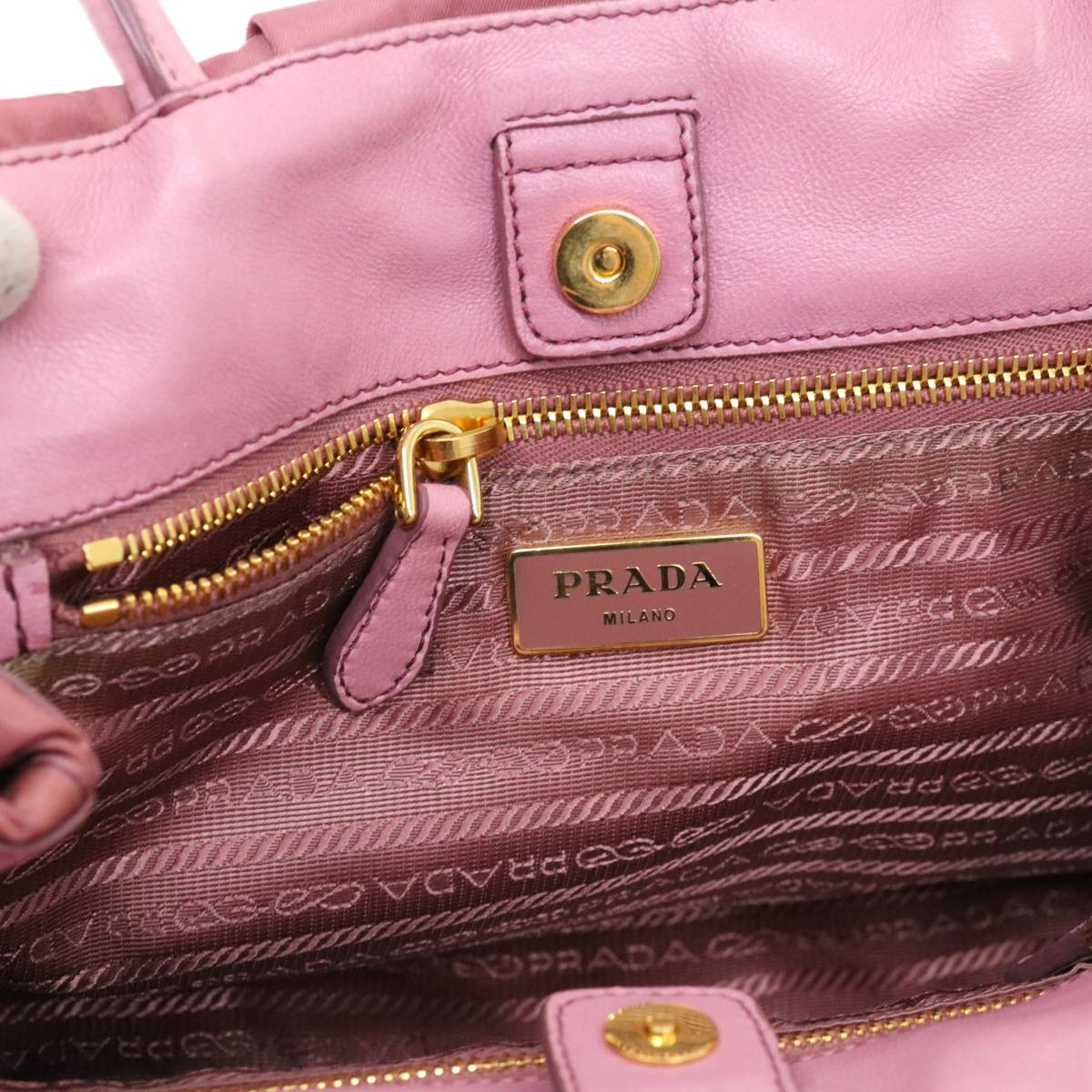 PRADA Ribbon Hand Bag Nylon Pink Auth 38917