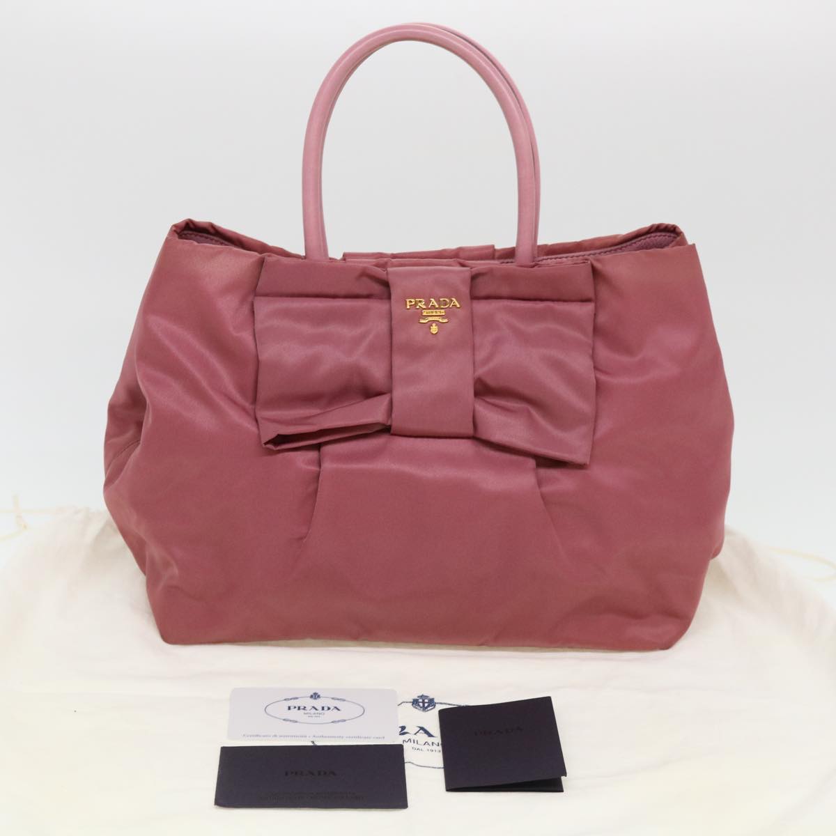 PRADA Ribbon Hand Bag Nylon Pink Auth 38917