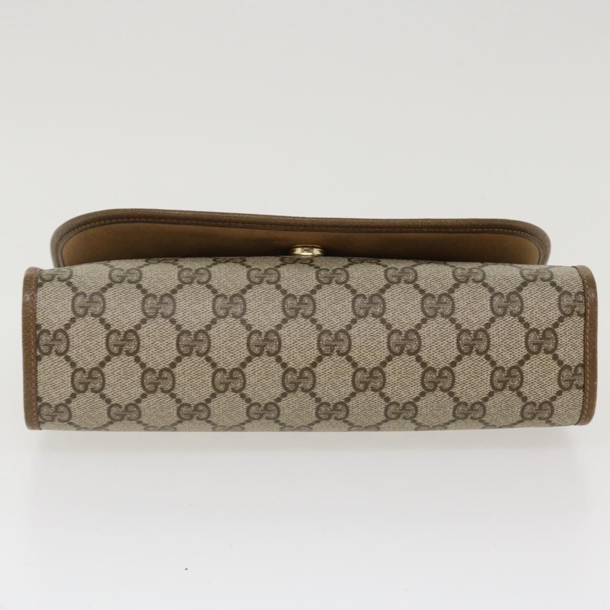 GUCCI Web Sherry Line GG Canvas Clutch Bag PVC Leather Beige Green Auth 39026