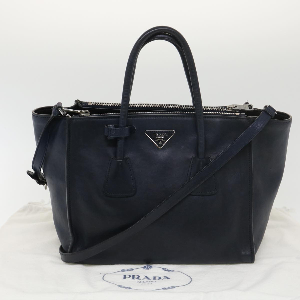 PRADA Shoulder Bag Leather 2way Navy Auth 39048