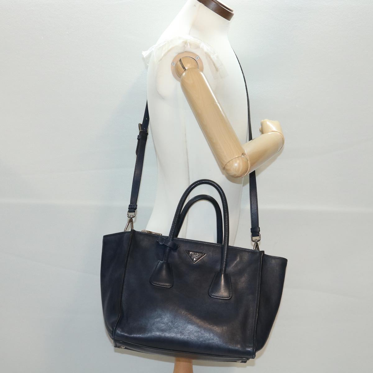 PRADA Shoulder Bag Leather 2way Navy Auth 39048