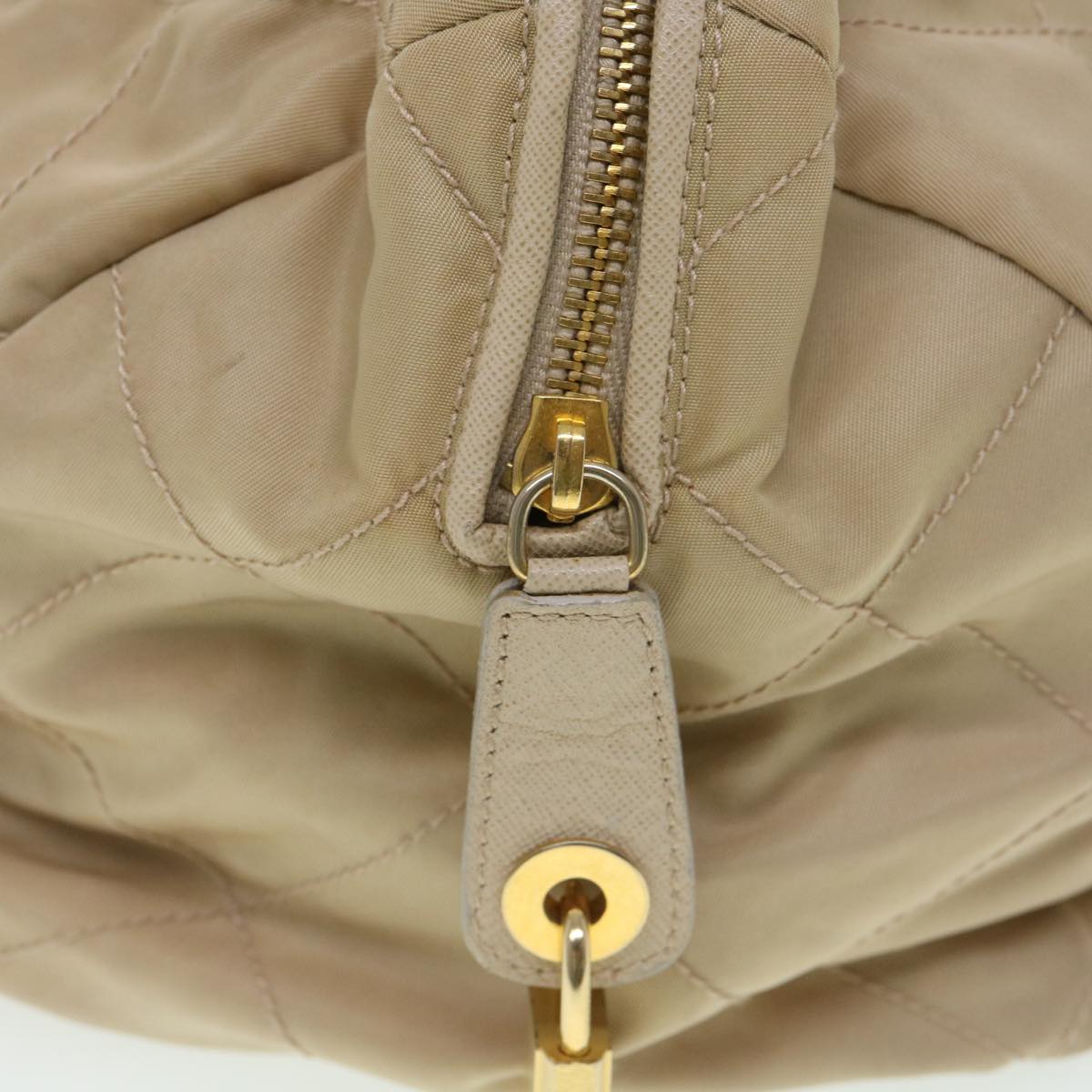 PRADA Chain Hand Bag Nylon Beige Auth 39063