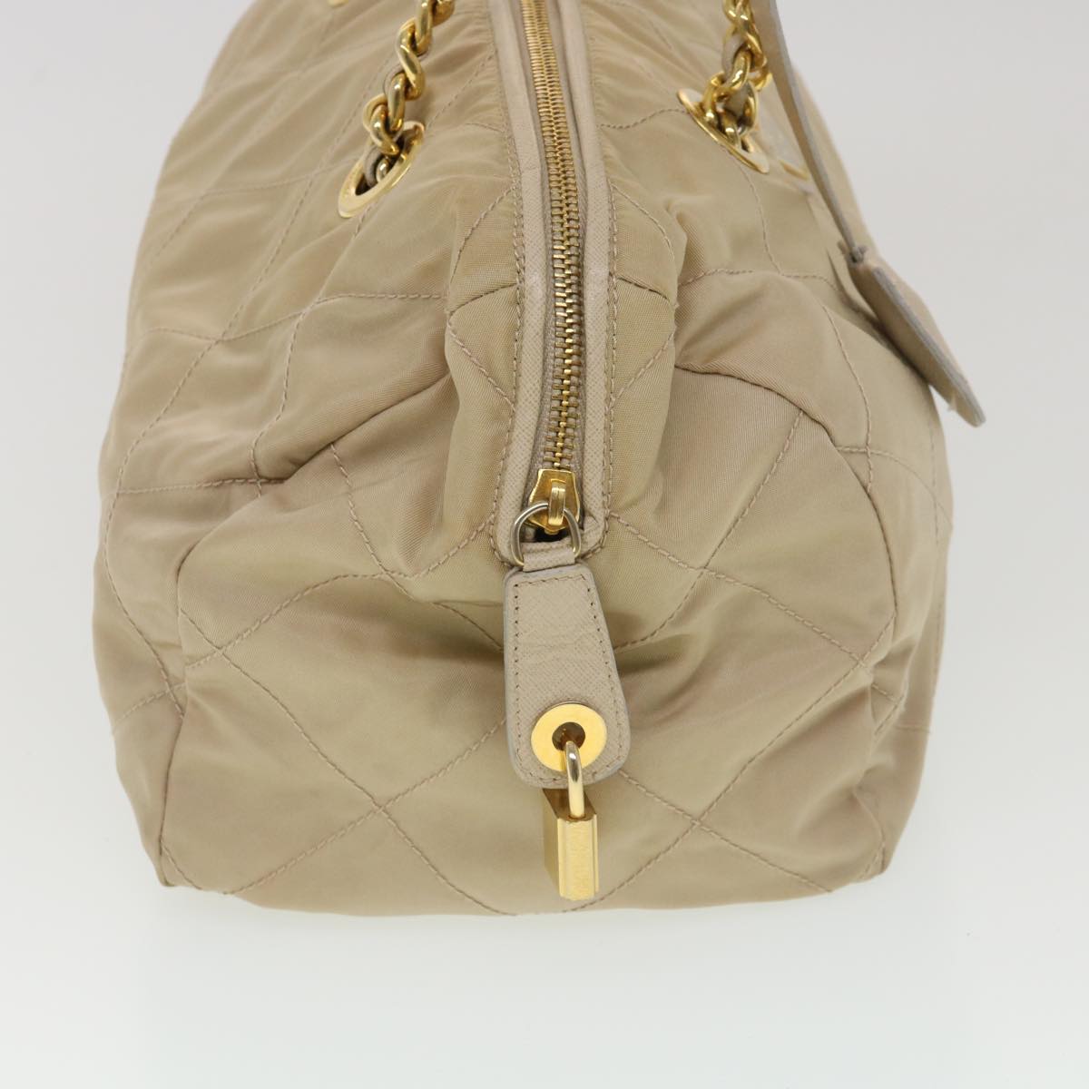 PRADA Chain Hand Bag Nylon Beige Auth 39063