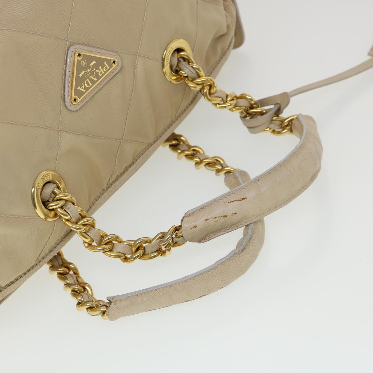 PRADA Chain Hand Bag Nylon Beige Auth 39063