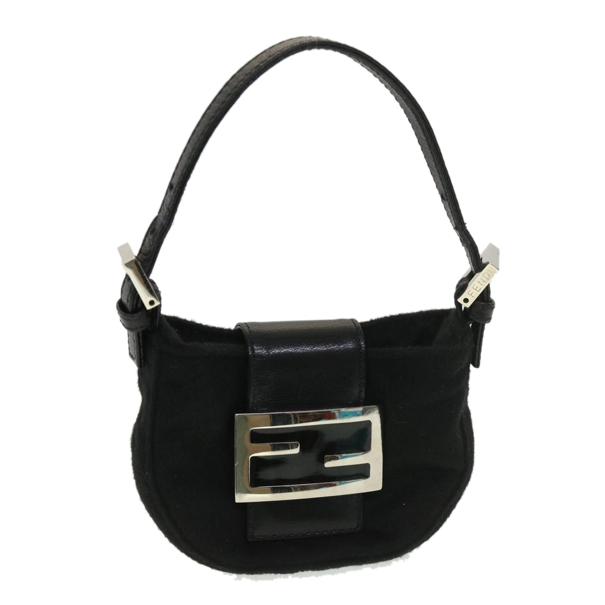 FENDI Mini Mamma Baguette Shoulder Bag Wool Black Auth 39065