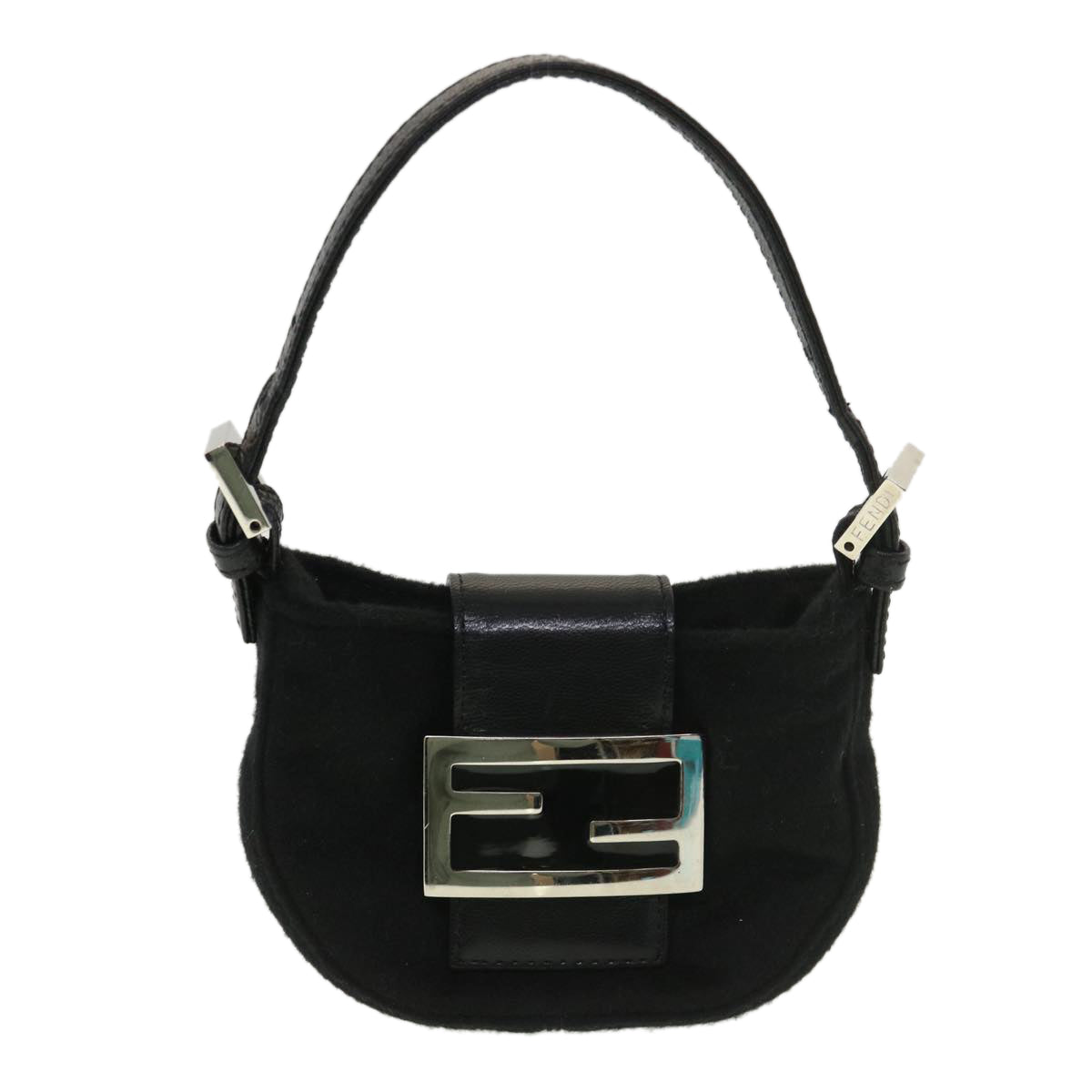 FENDI Mini Mamma Baguette Shoulder Bag Wool Black Auth 39065