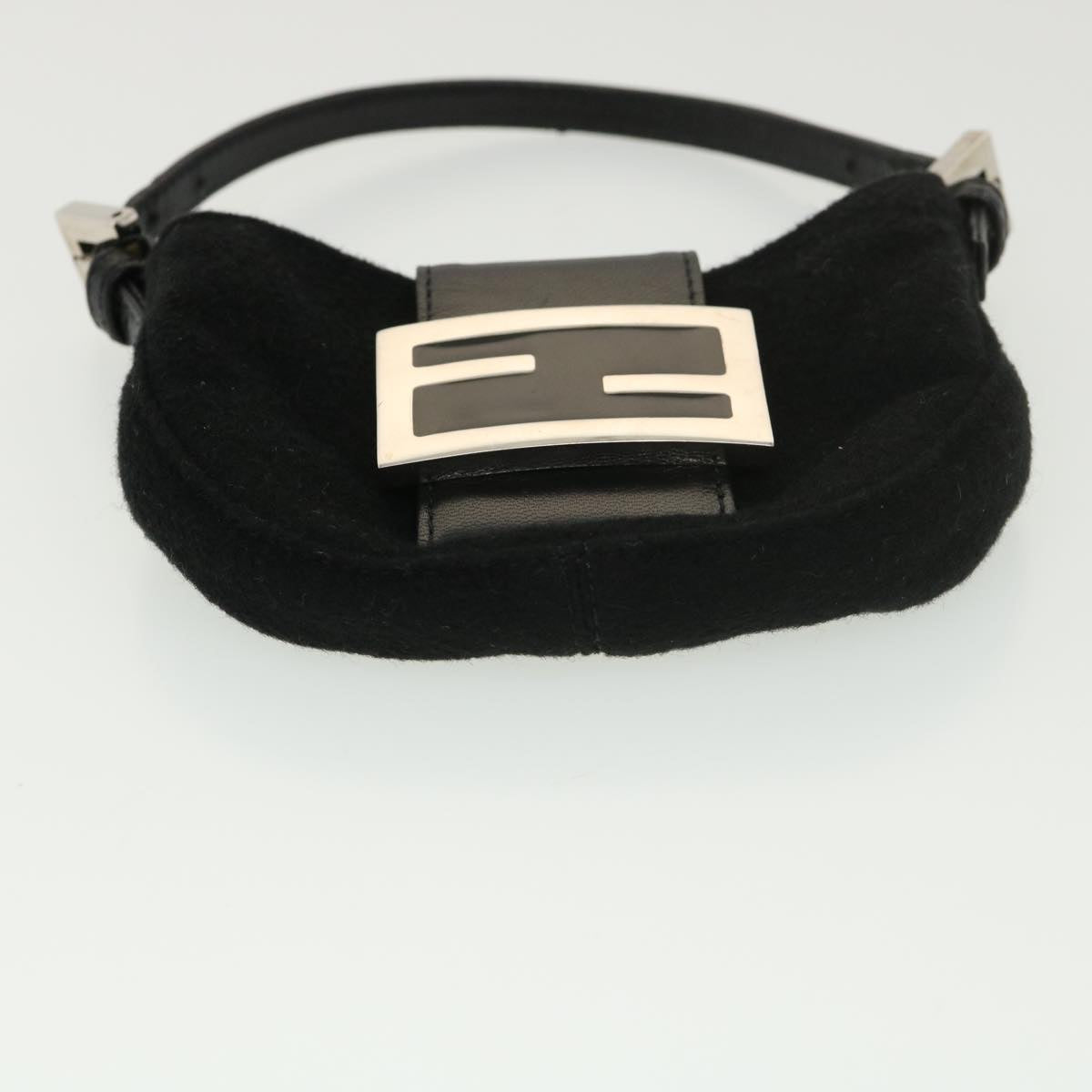 FENDI Mini Mamma Baguette Shoulder Bag Wool Black Auth 39065