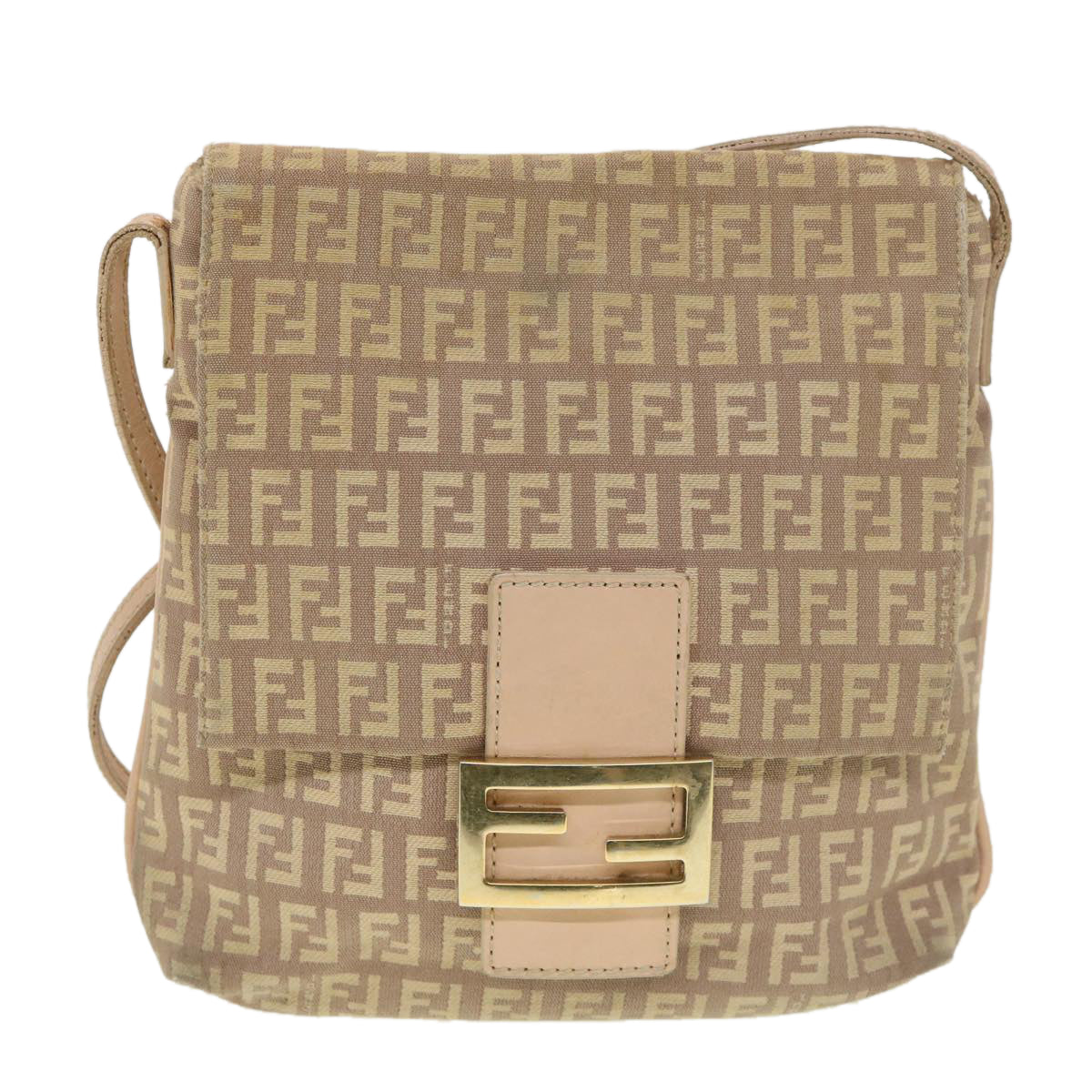 FENDI Zucchino Canvas Mamma Baguette Shoulder Bag Beige Auth 39139