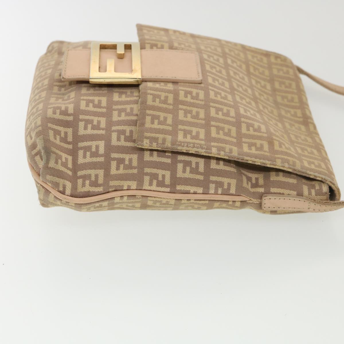 FENDI Zucchino Canvas Mamma Baguette Shoulder Bag Beige Auth 39139