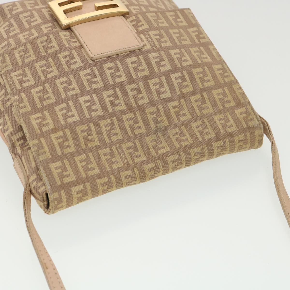 FENDI Zucchino Canvas Mamma Baguette Shoulder Bag Beige Auth 39139