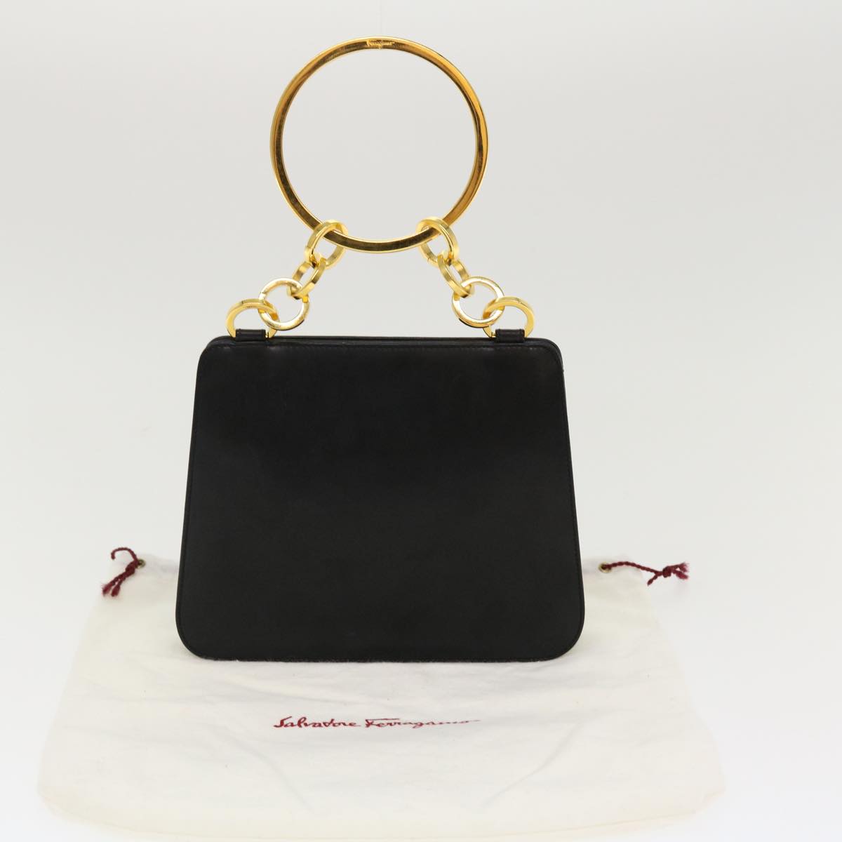 Salvatore Ferragamo Hand Bag Leather Black Auth 39142