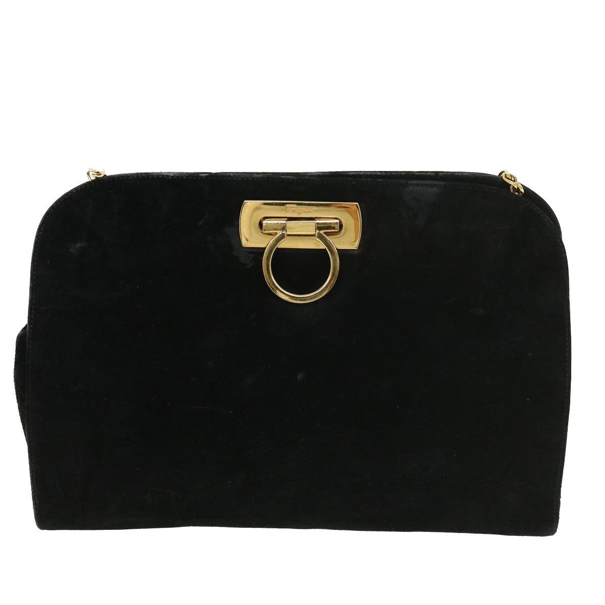 Salvatore Ferragamo Chain Shoulder Bag Suede Black Auth 39148