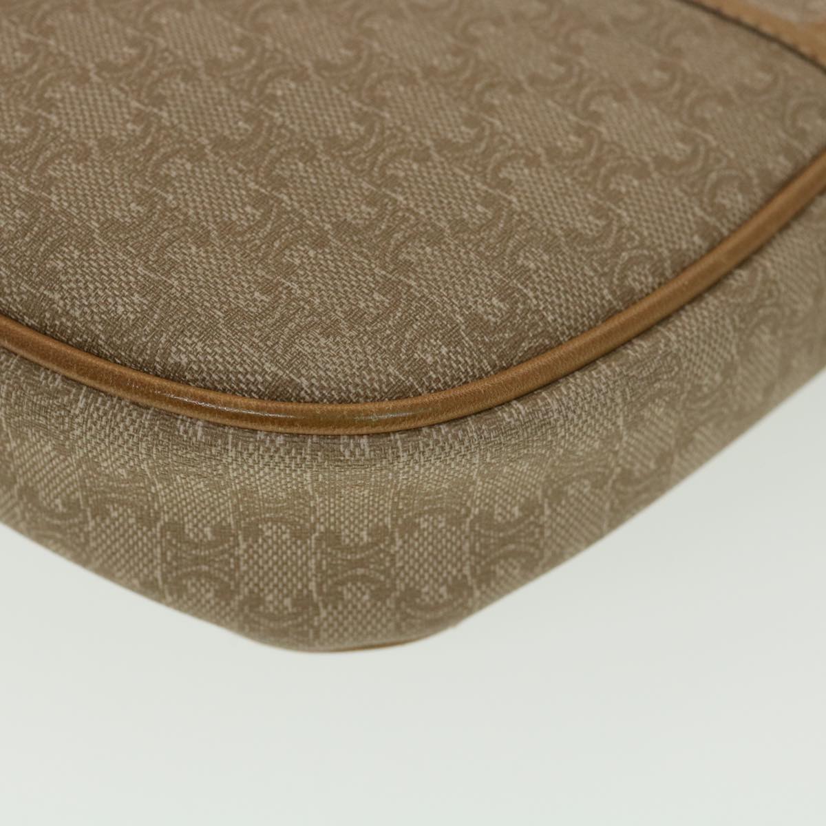 CELINE Macadam Canvas Shoulder Bag PVC Leather Beige Auth 39182