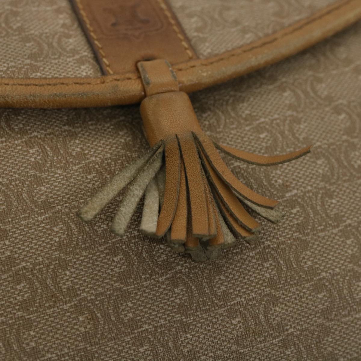 CELINE Macadam Canvas Shoulder Bag PVC Leather Beige Auth 39182