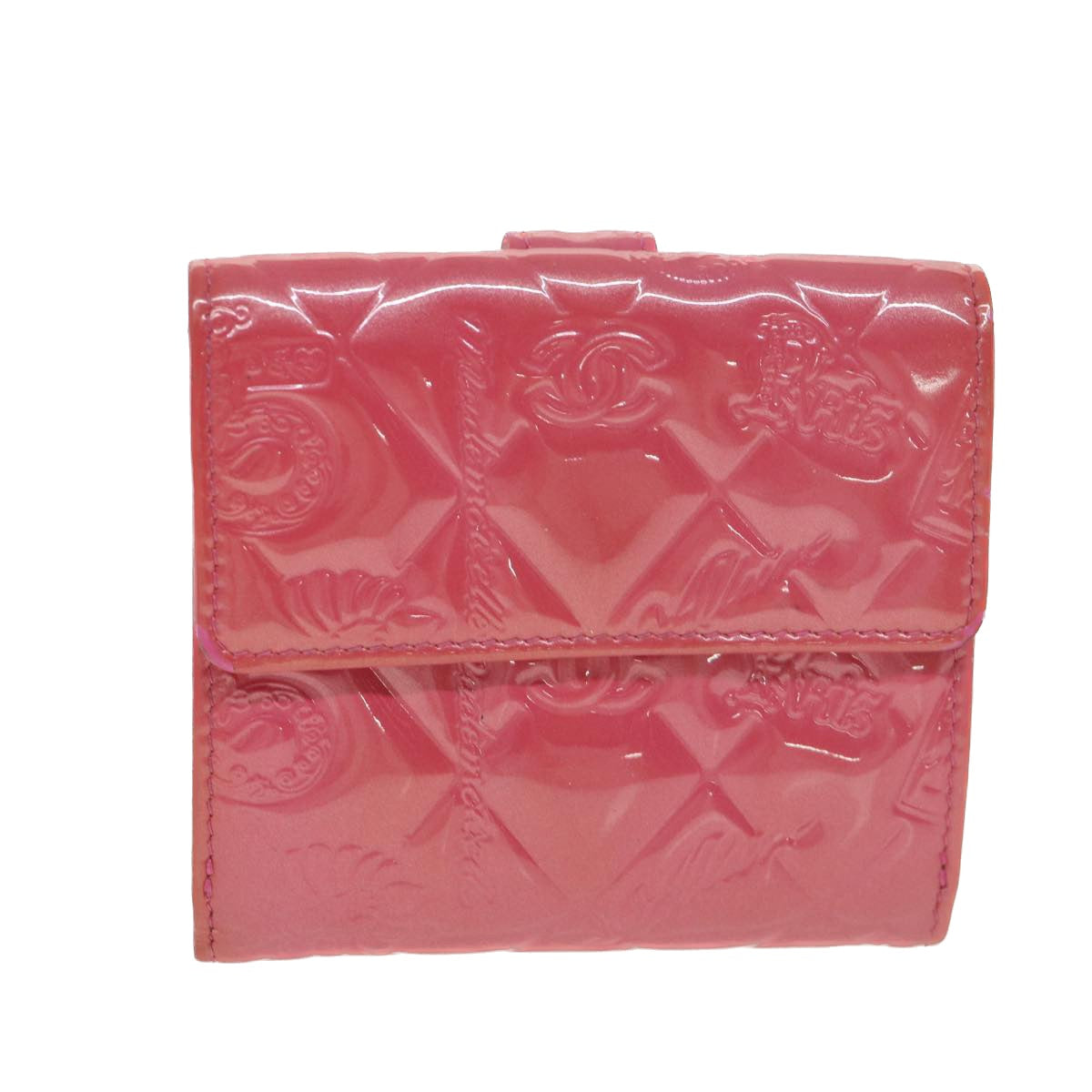 CHANEL Wallet Enamel Pink CC Auth 39198