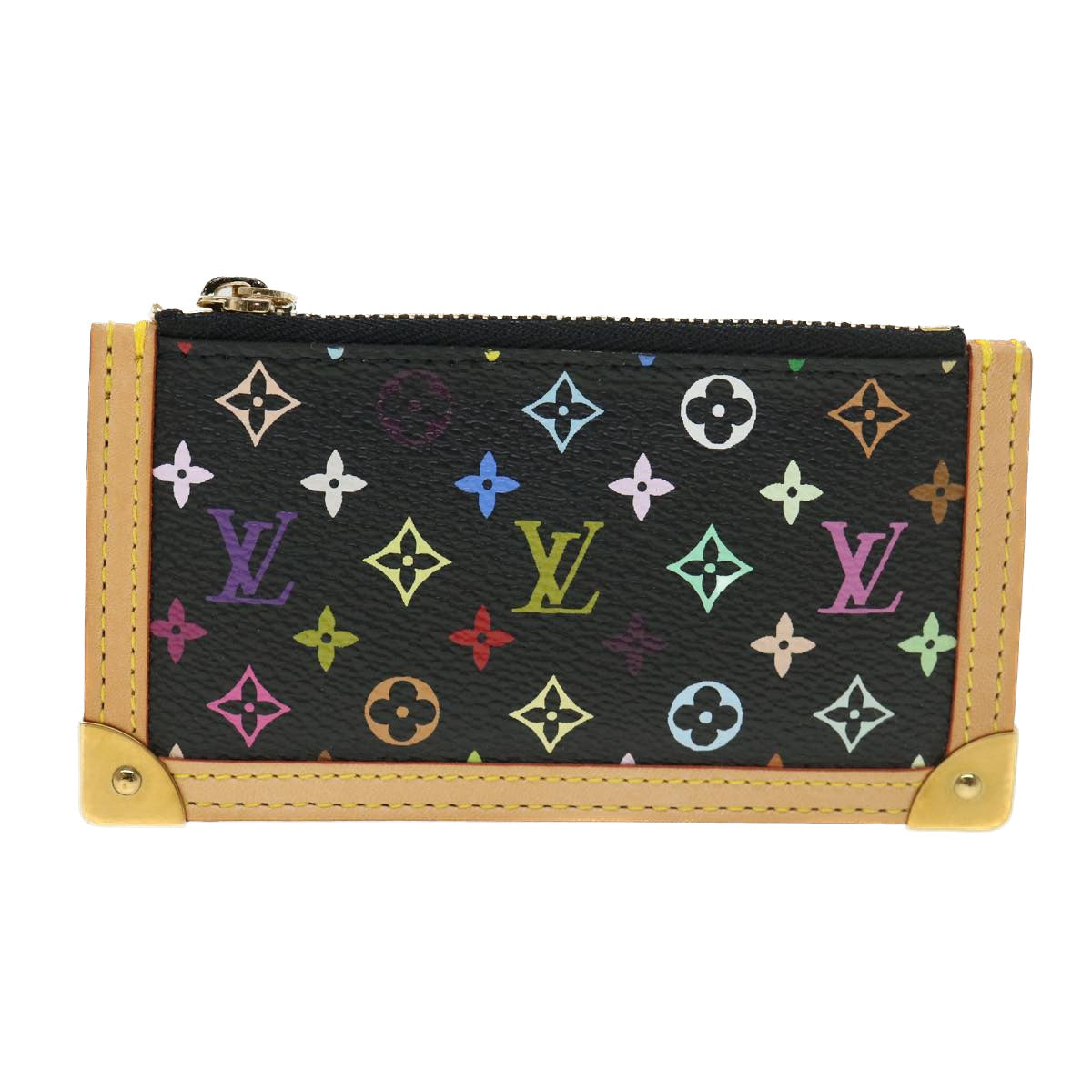 LOUIS VUITTON Multicolor Pochette Cles Coin Purse Black M92654 LV Auth 39201A