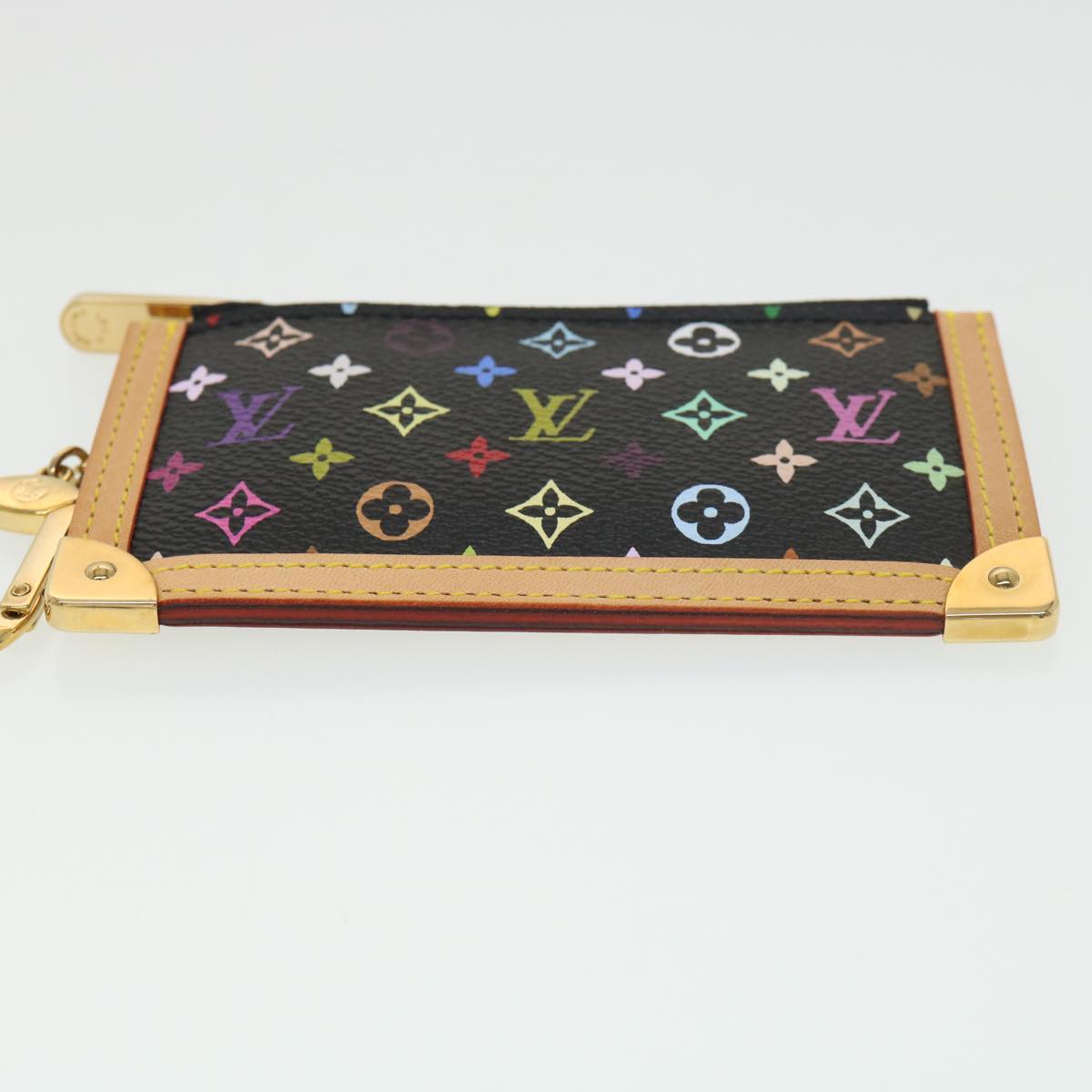 LOUIS VUITTON Multicolor Pochette Cles Coin Purse Black M92654 LV Auth 39201A