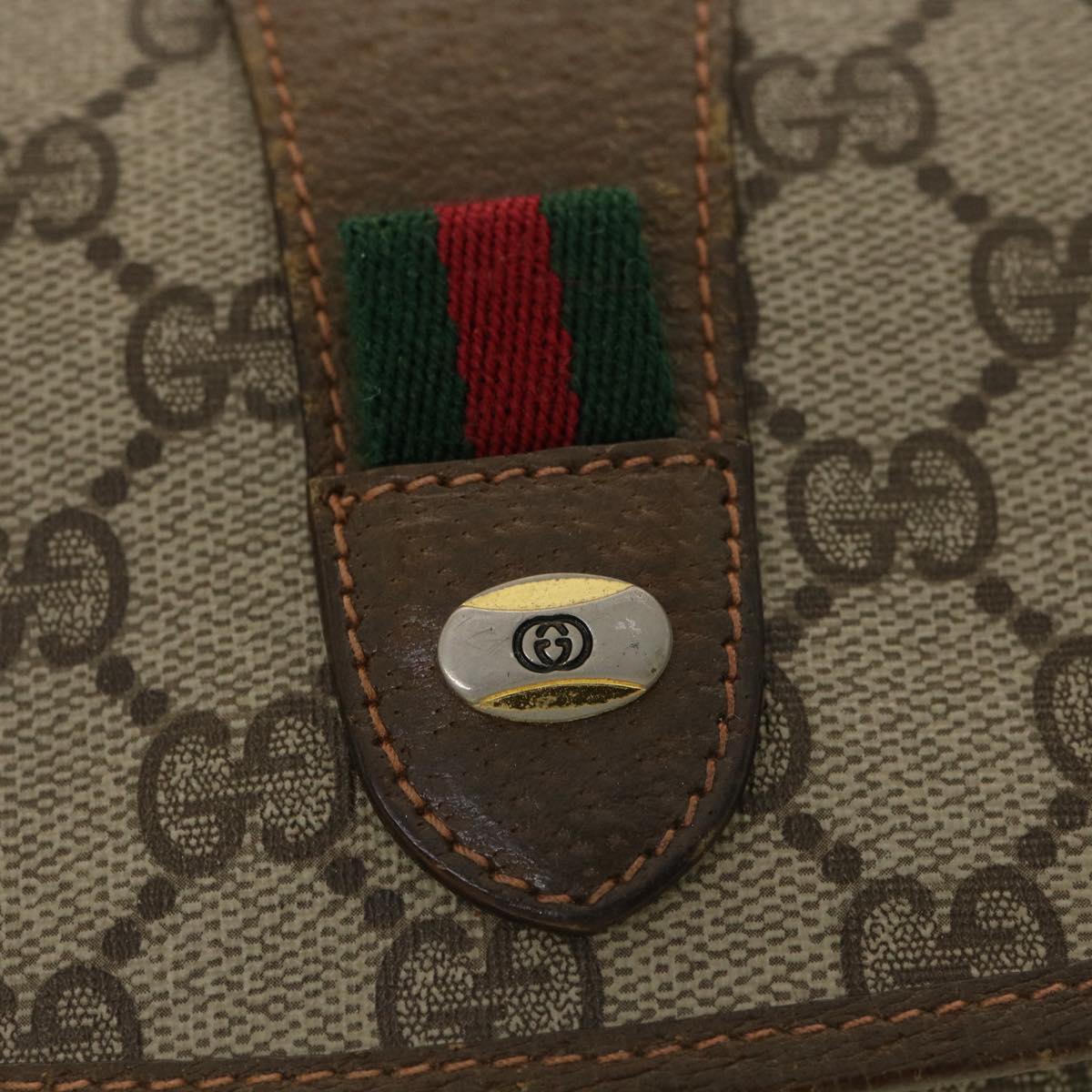 GUCCI GG Canvas Web Sherry Line Clutch Bag Beige Red Green 89.01.030 Auth 39241