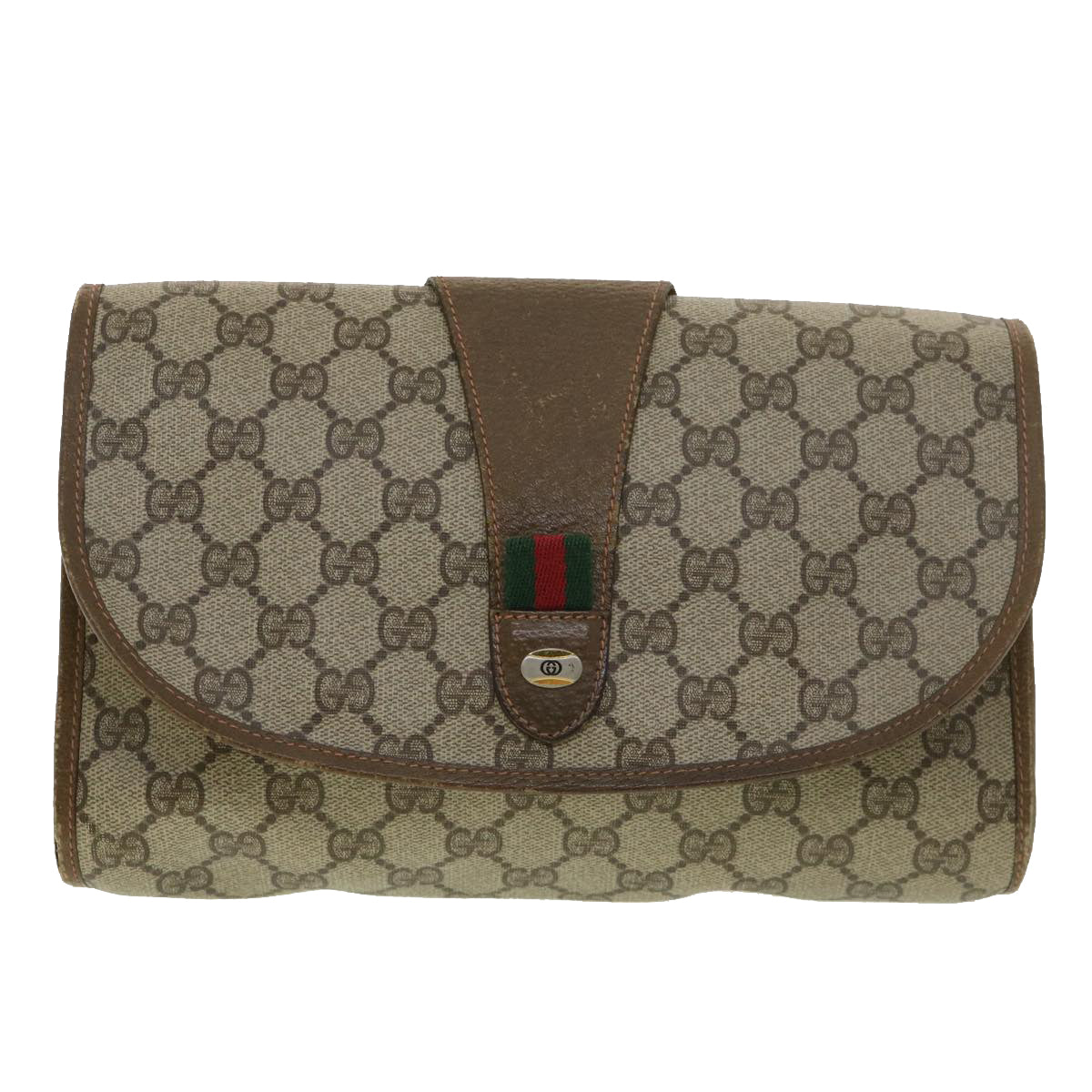 GUCCI GG Canvas Web Sherry Line Clutch Bag Beige Red Green 89.01.030 Auth 39241