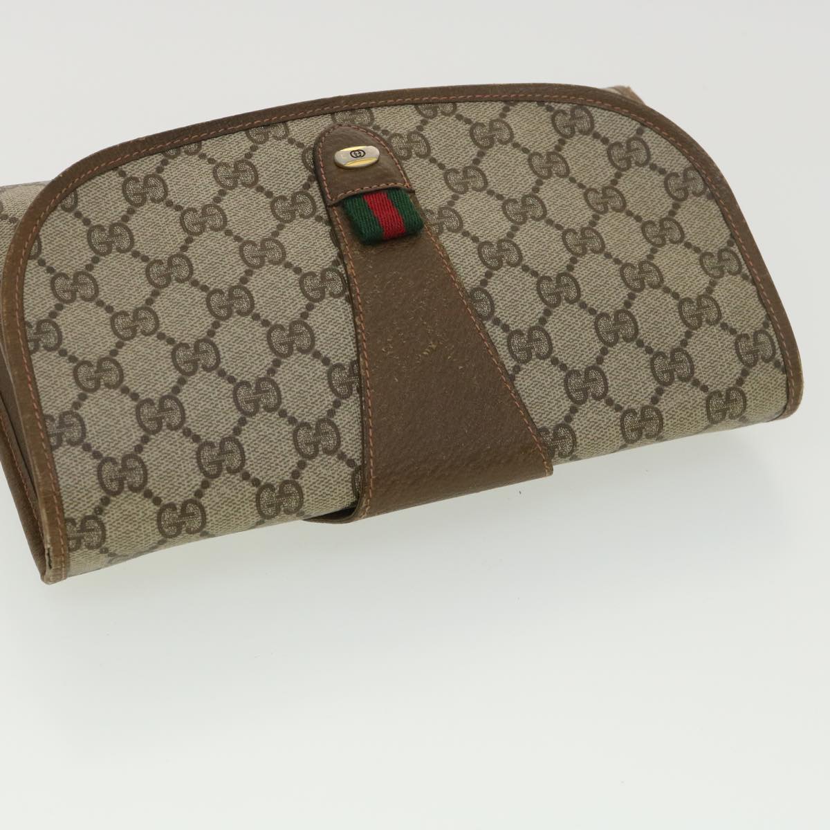 GUCCI GG Canvas Web Sherry Line Clutch Bag Beige Red Green 89.01.030 Auth 39241